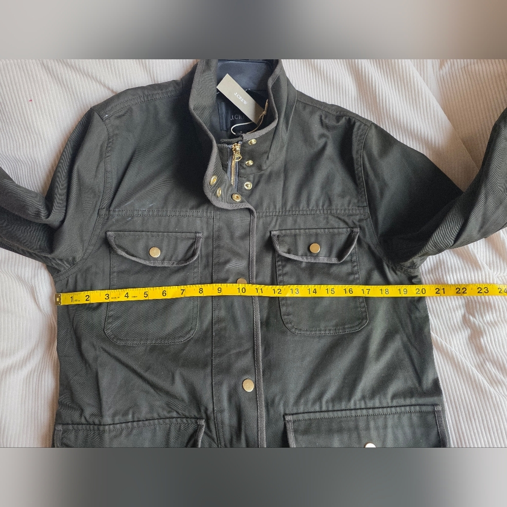 JCrew Hunter Green Resin-Coated Twill Military Field Jacket Sz S Nwt - Picture 5 of 9